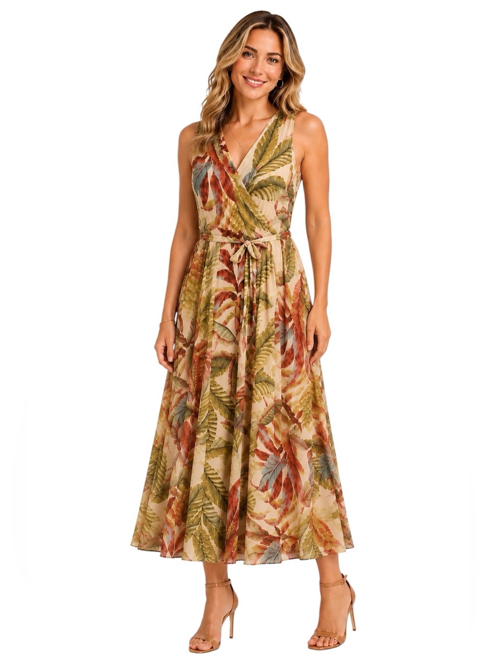KATE AND LILY Tropical Leaf Surplice Maxi Dress Size 12 NWT